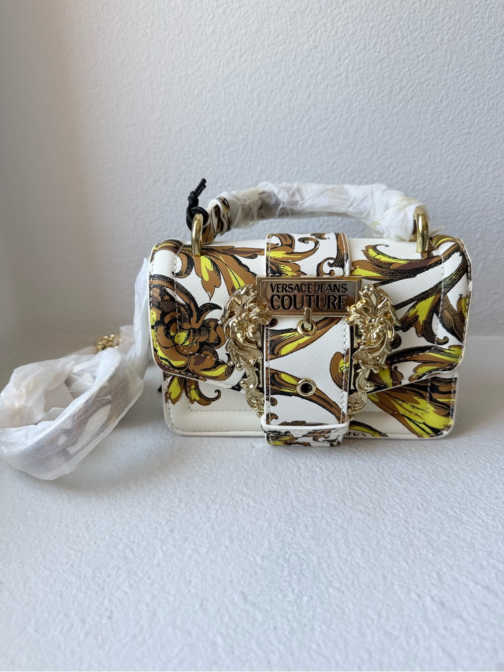 Versace Jeans Couture Baroque Mini Top Handle Crossbody Bag Gold Hardware NWT
